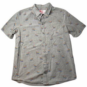 Button Up Collared Shirt, Gray Pride Rainbow Flags. Size XL 16 Kid's Youth Boy